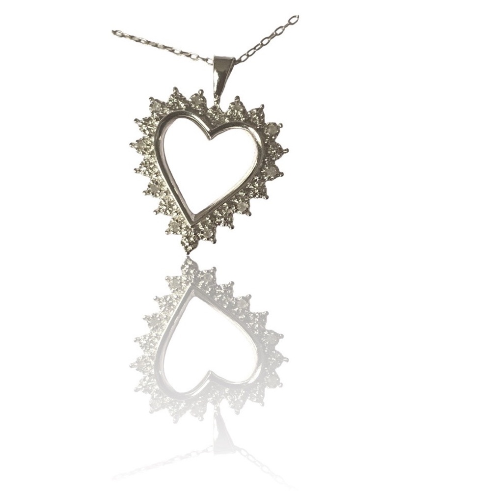 925 Sterling Silver Necklace/ Heart Pendant diamond